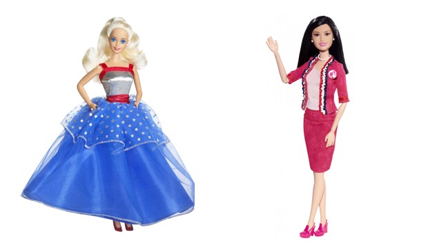 The 1992 and 2012 presidential Barbie dolls. Source: Mattel/Washington Post